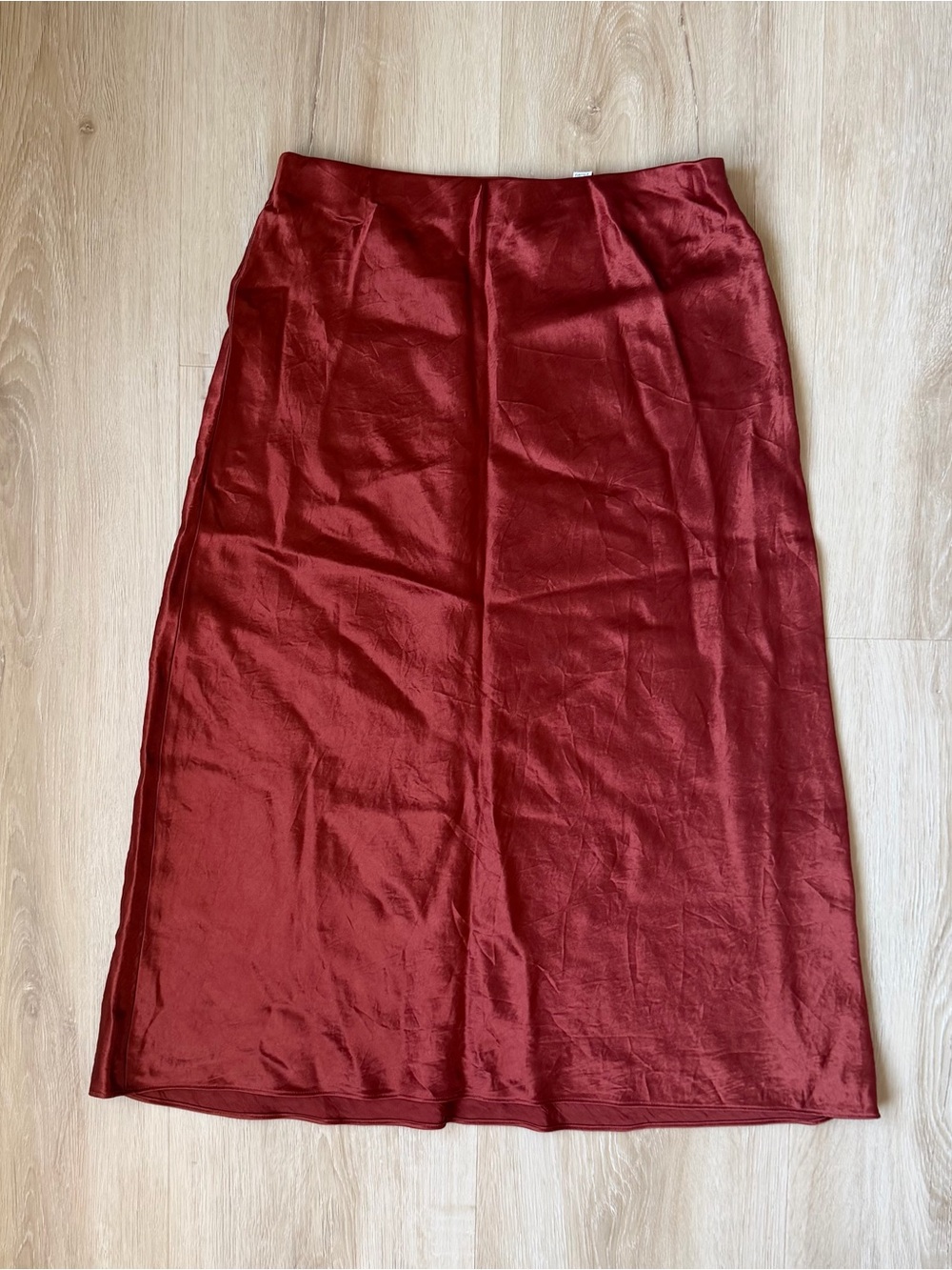 Vince Satin Midi Skirt in Deep Red